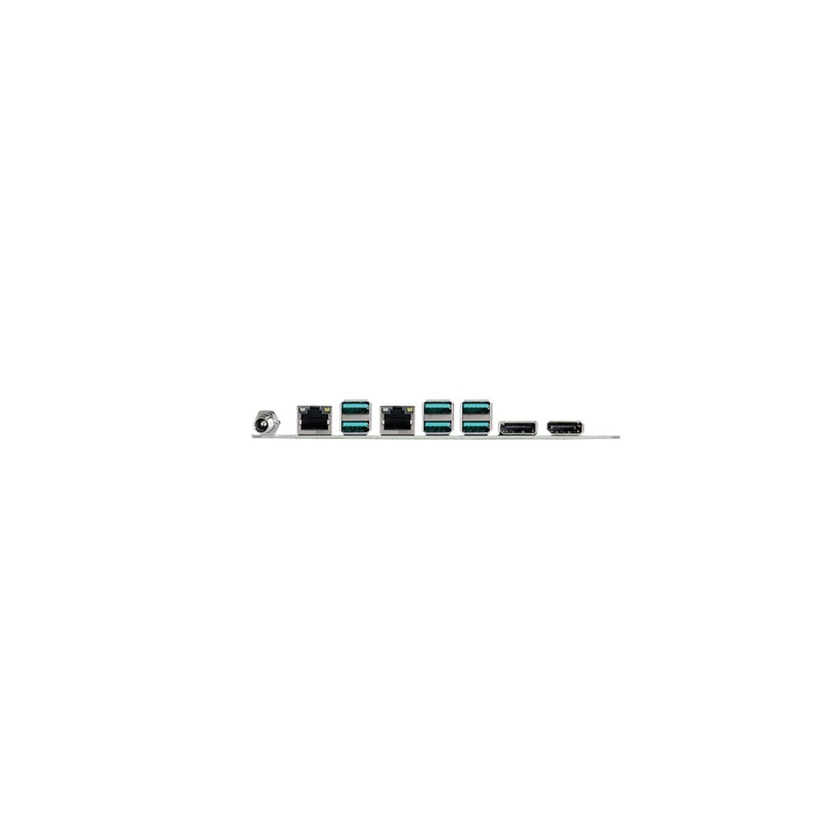 DFI ADS101 Thin Mini-ITX motherboard, top view with LGA socket, two SO-DIMM slots, PCIe x16 slot, M.2 slot and rear I/O edge