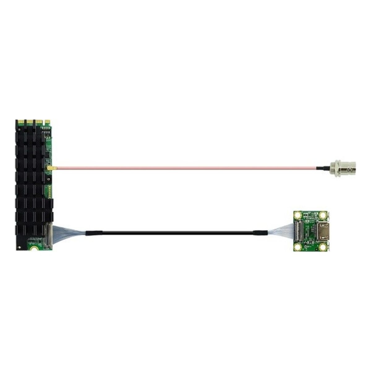 AVerMedia CN312MW M.2 video capture card with input cables and HDMI board, top view