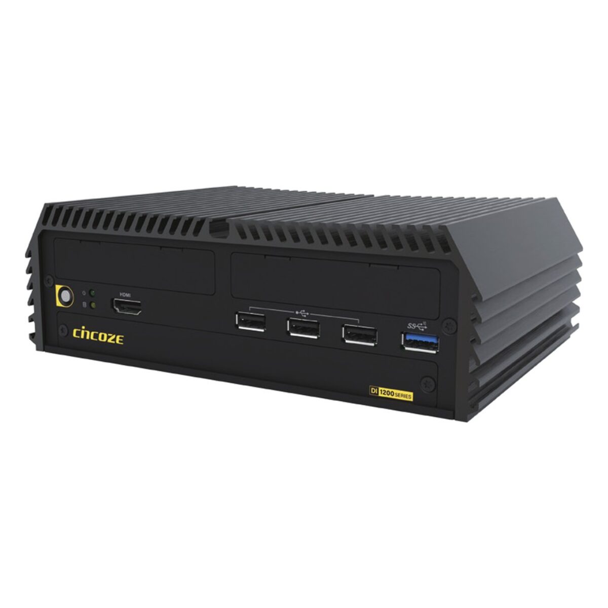 Cincoze DI-1200 rugged embedded PC, angled front view