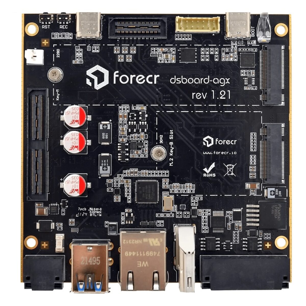 Forecr DSBOARD-AGX industrial carrier board, top view of the bare board, rev 1.21