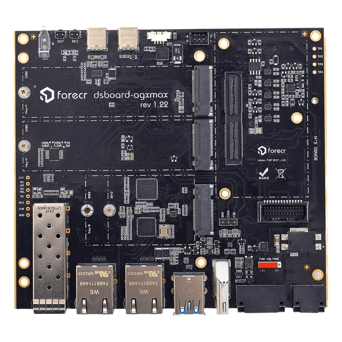 Forecr DSBOARD-AGXMAX industrial carrier board, top view of the bare board, rev 1.22