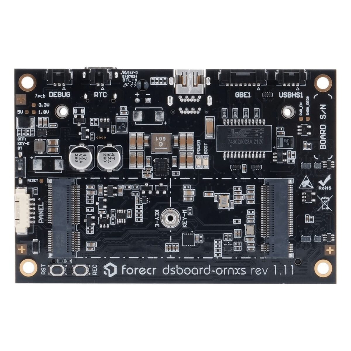 Forecr DSBOARD-ORNXS compact carrier board, top view of the bare board, rev 1.11