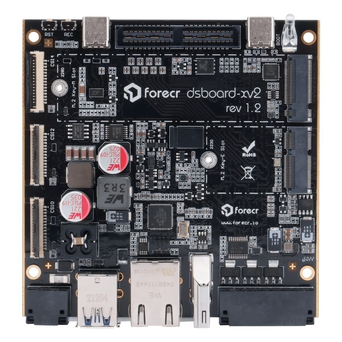 Forecr DSBOARD-XV2 industrial carrier board, top view of the bare board, rev 1.2
