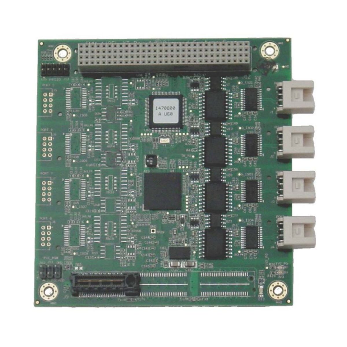 Diamond Systems EMERALD-MM-8E/EL PCI/104-Express serial module, top view of the four-port build with one row of connectors