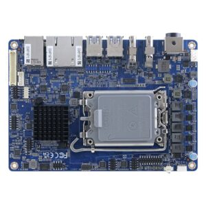 Avalue EPI-ARLS 4" EPIC SBC, top side with LGA1851 socket, chipset heatsink, three RJ45, USB 3 and display outputs