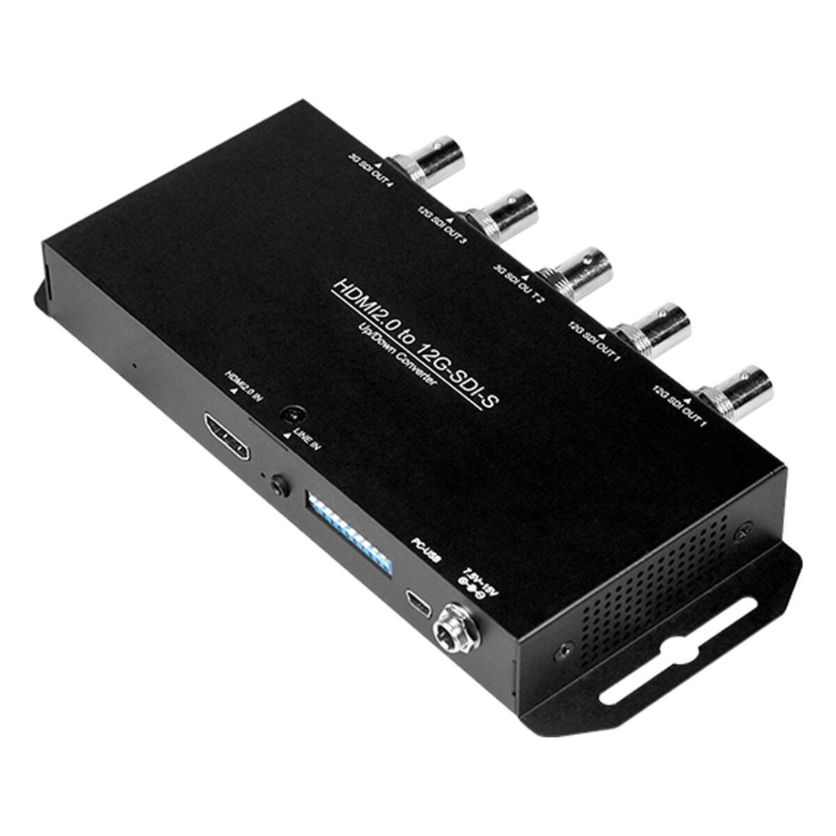 Yuan HDMI2.0 to 12G-QSDI-S HDMI to SDI converter, angled view