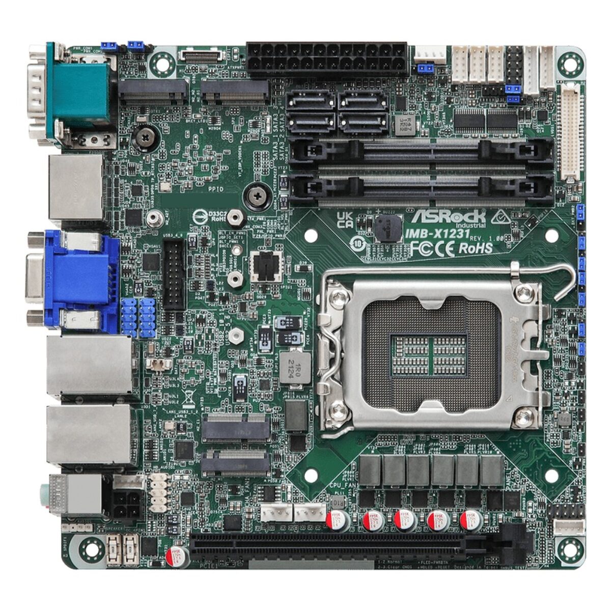 ASRock Industrial IMB-X1231 Mini-ITX motherboard with LGA1700 socket, SO-DIMM slots, M.2 sockets and PCIe x16 slot