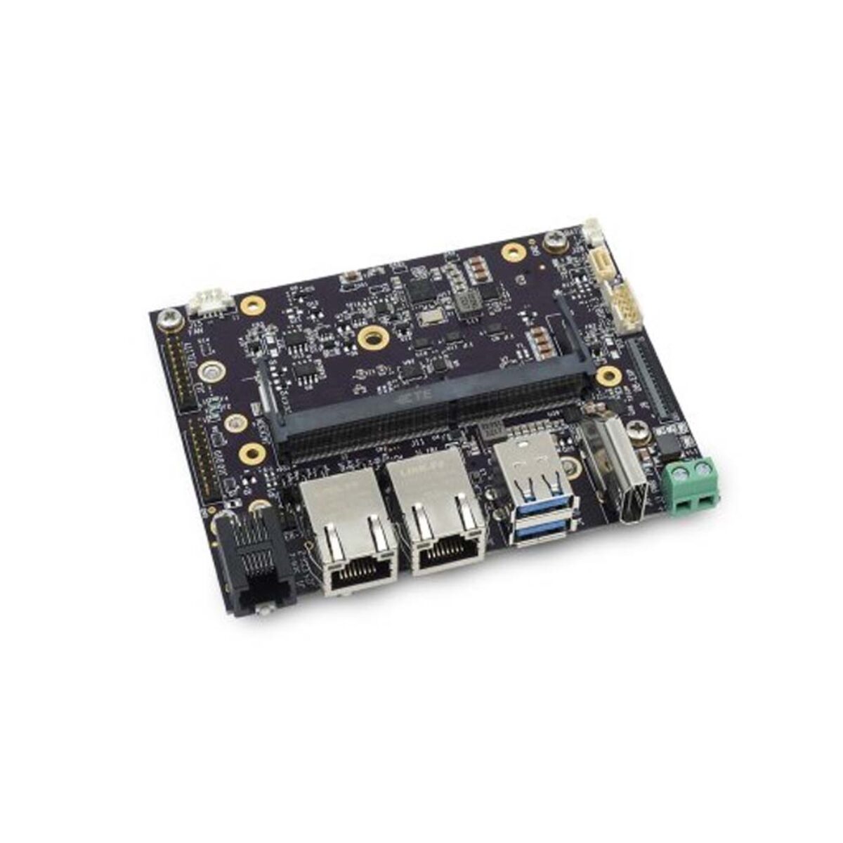 Diamond Systems JACKSON Jetson Orin NX and Orin Nano carrier board, angled view without module, dual RJ45 and USB 3.0