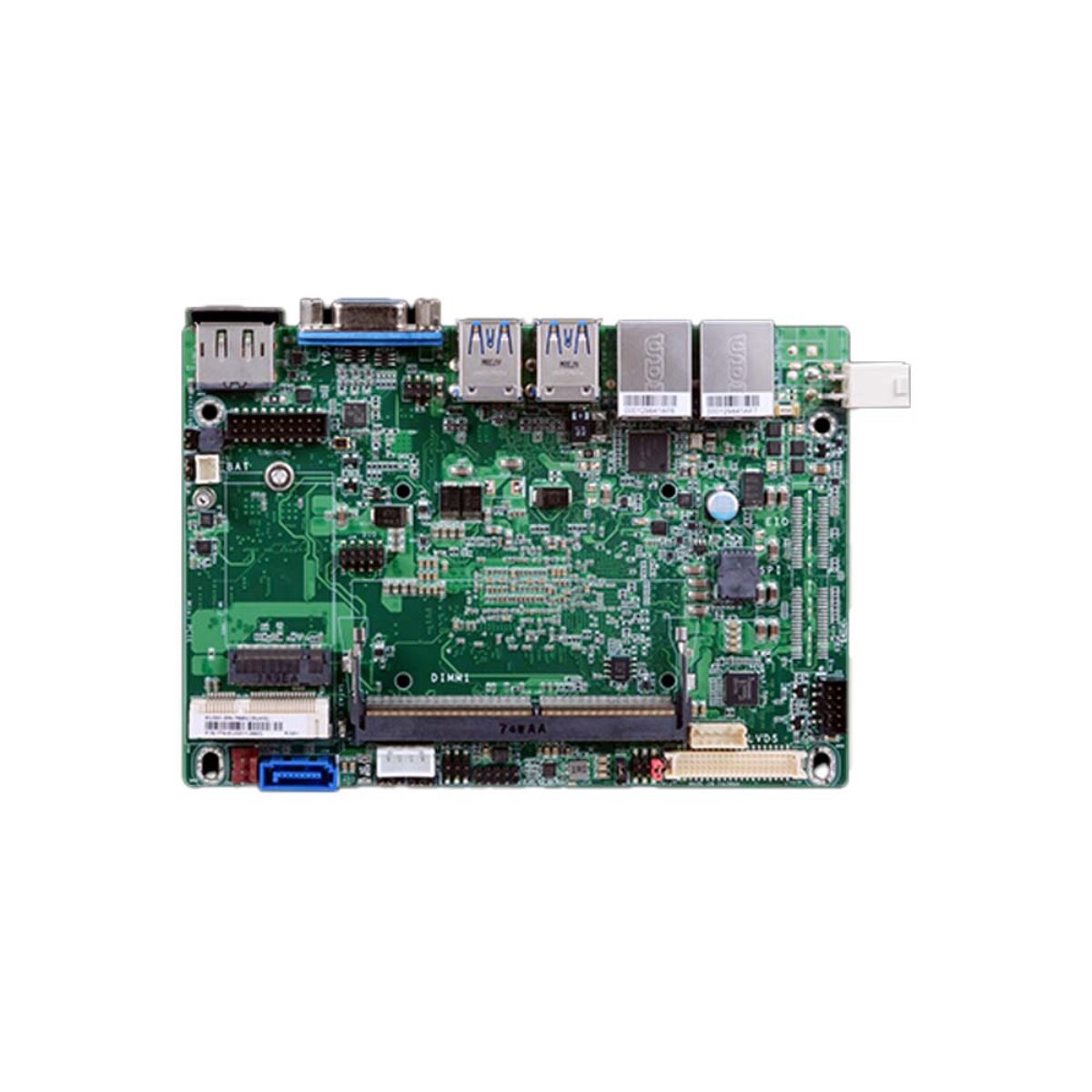 DFI KU551 3.5 inch SBC, top view showing the DDR4 SO-DIMM socket, Mini PCIe and M.2 slots