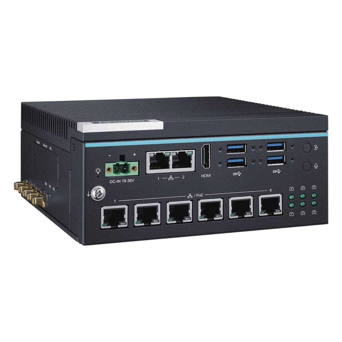 Advantech MIC-712P fanless Jetson Orin embedded computer with six PoE LAN ports, dual GbE, HDMI and four USB 3.2 ports
