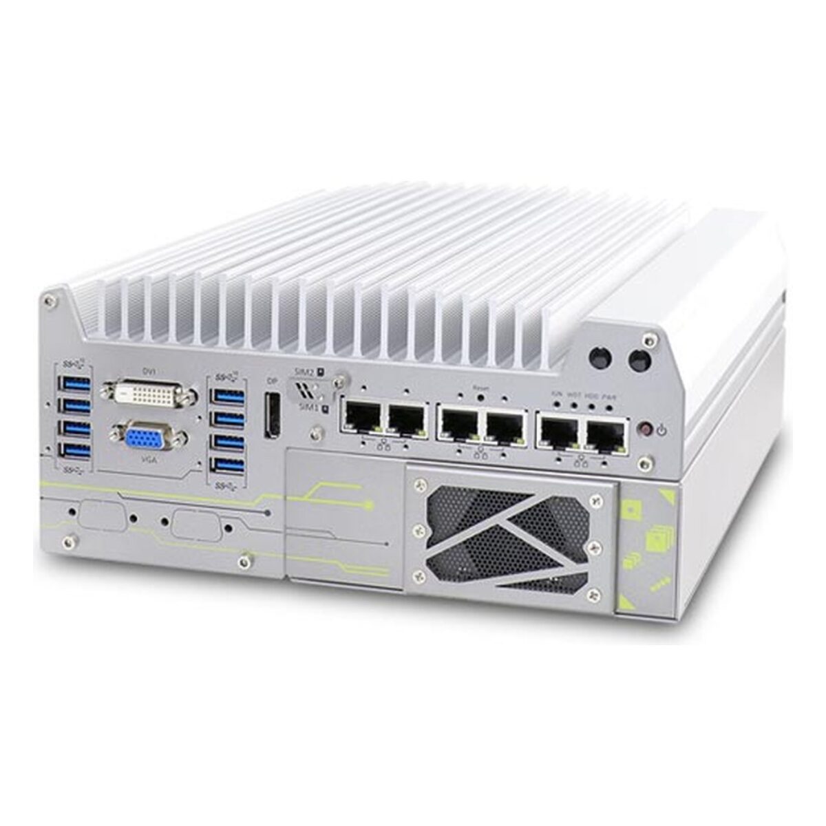 Neousys Nuvo-7164GC GPU computer for NVIDIA L4, T4 or A2, front I/O with six GbE ports and the vented GPU cassette