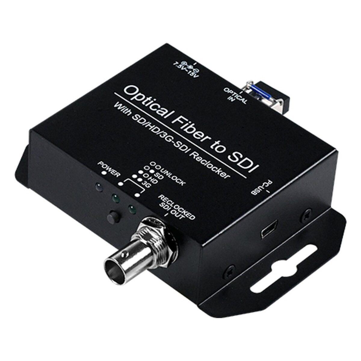 Yuan Optical Fiber to SDI SDI fiber extender, angled view