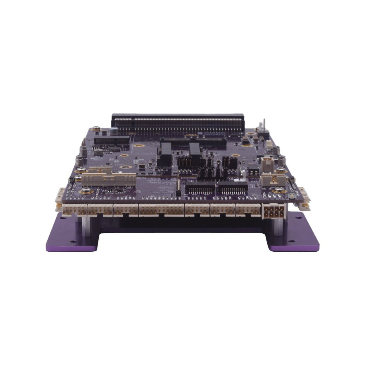 Diamond Systems OSBOURNE-ER rugged AGX Orin carrier board, end view of the latching I/O row above the heat spreader plate