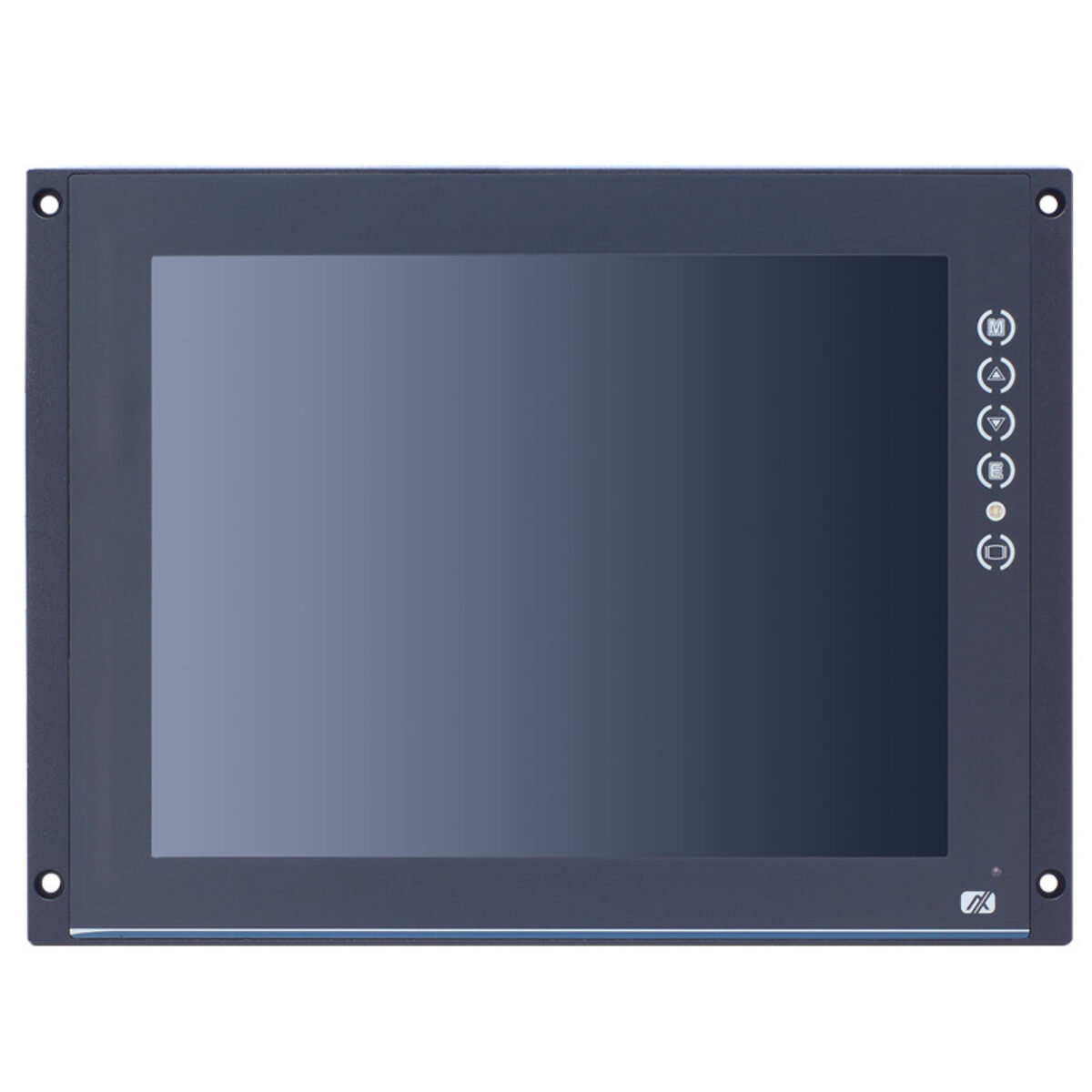 Axiomtek P712 industrial monitor, front view with OSD buttons beside the screen