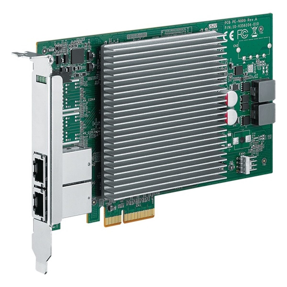 Vecow PE-9002 two-port 10GbE PoE+ PCIe card with heatsink, on the Intel E610 controller
