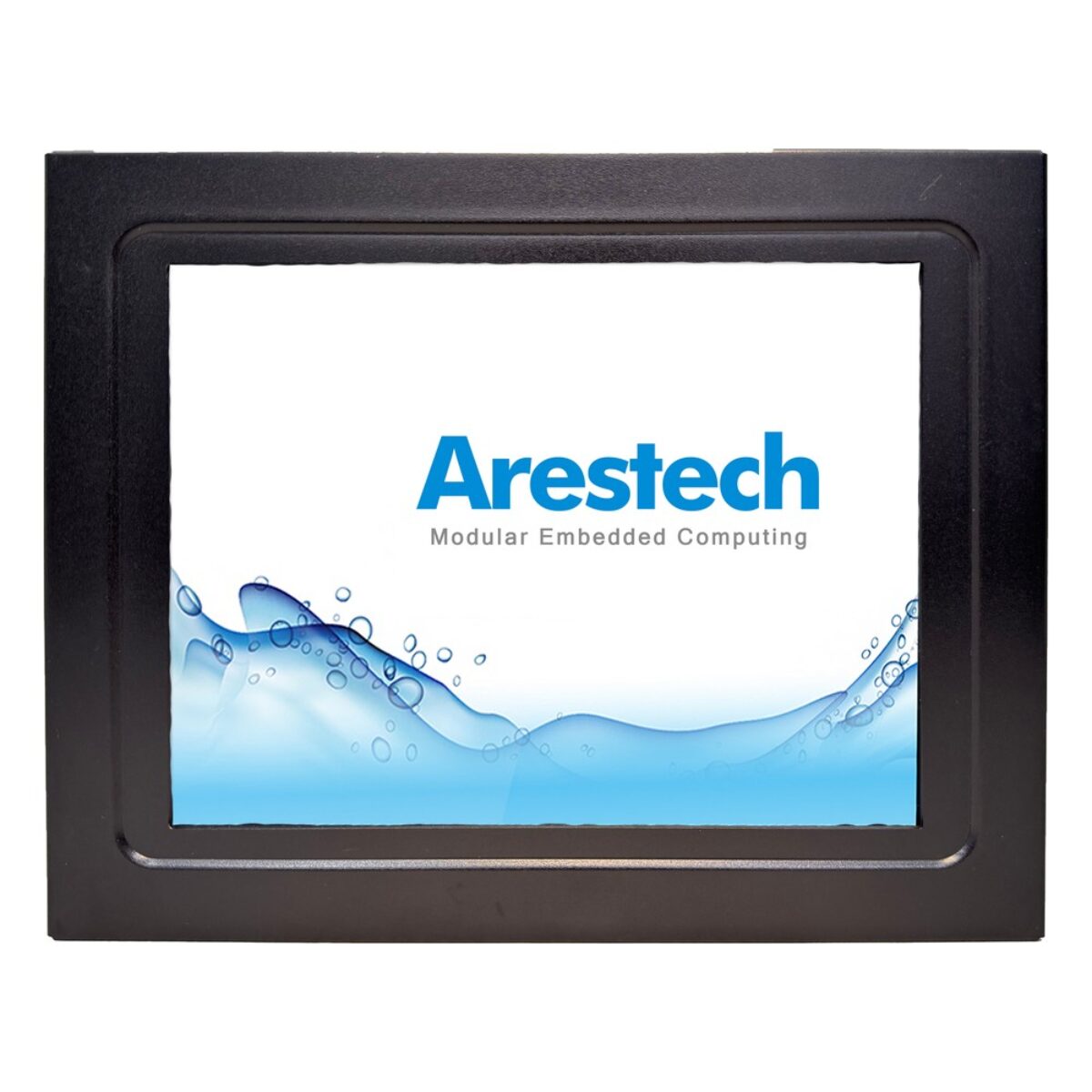 Arestech PPC-1912 fanless panel PC, front view of the display framed by a flat black bezel