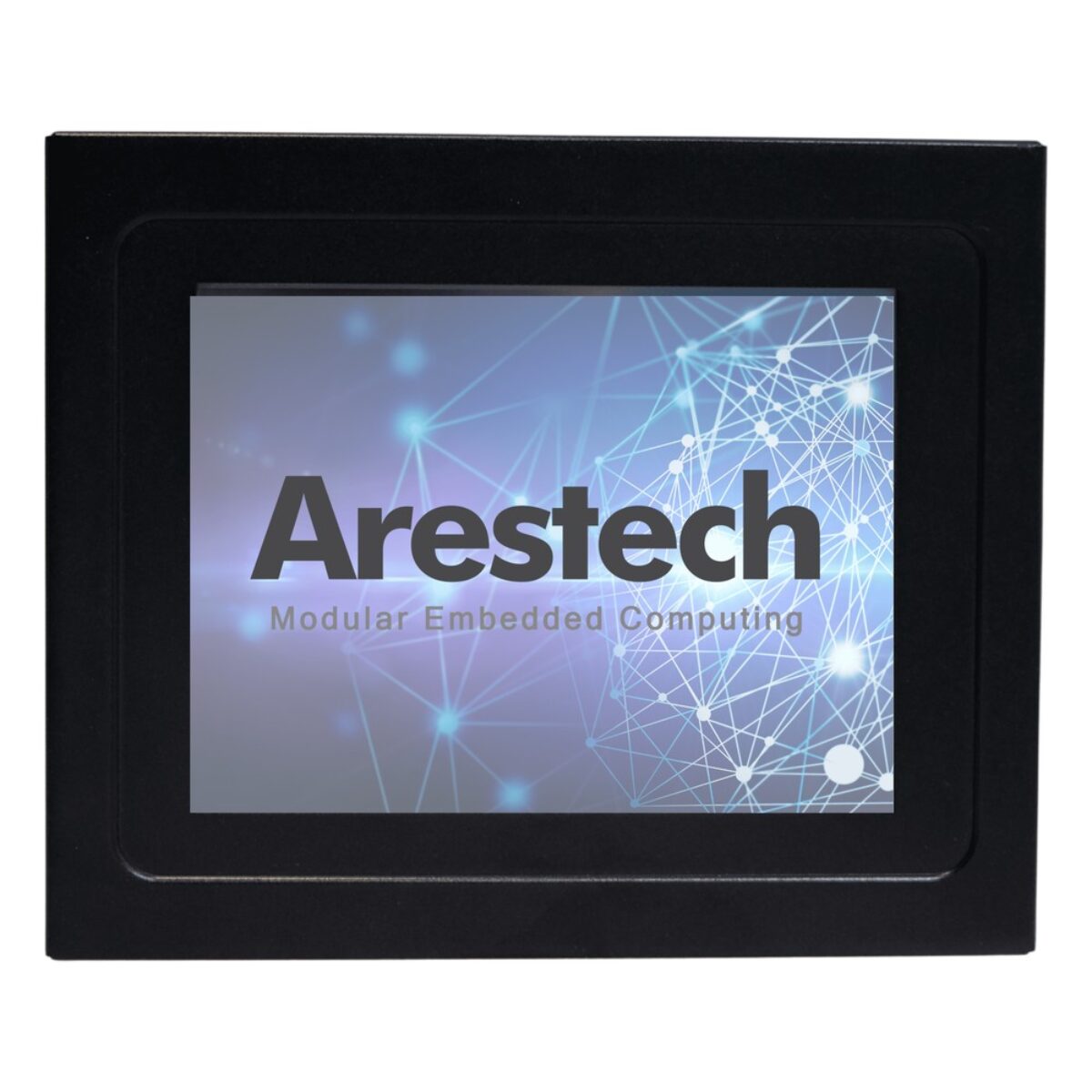 Arestech PPC-664R fanless panel PC, front view of the display in a black bezel