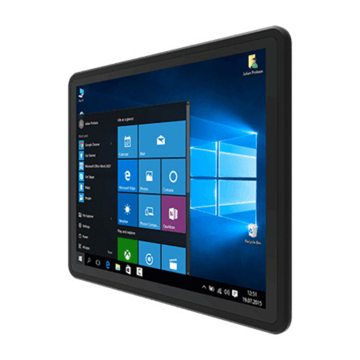 Winmate R15ITWS-MHB1-EX panel PC, angled front view of the flat black front