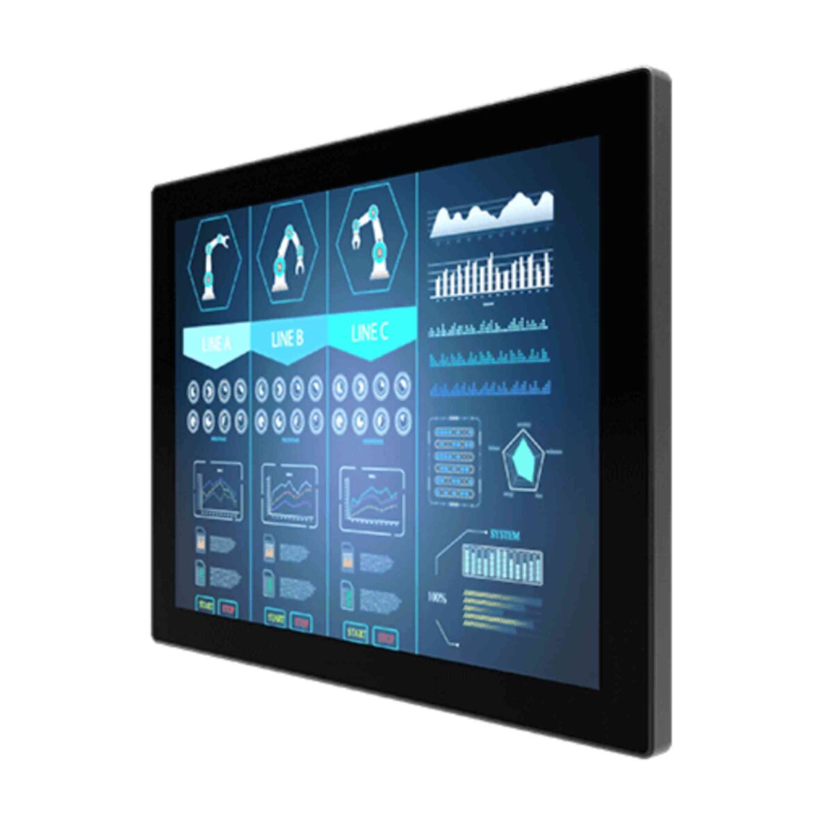 Winmate R19L100-GCA3OD industrial monitor, angled front view of the slim black bezel