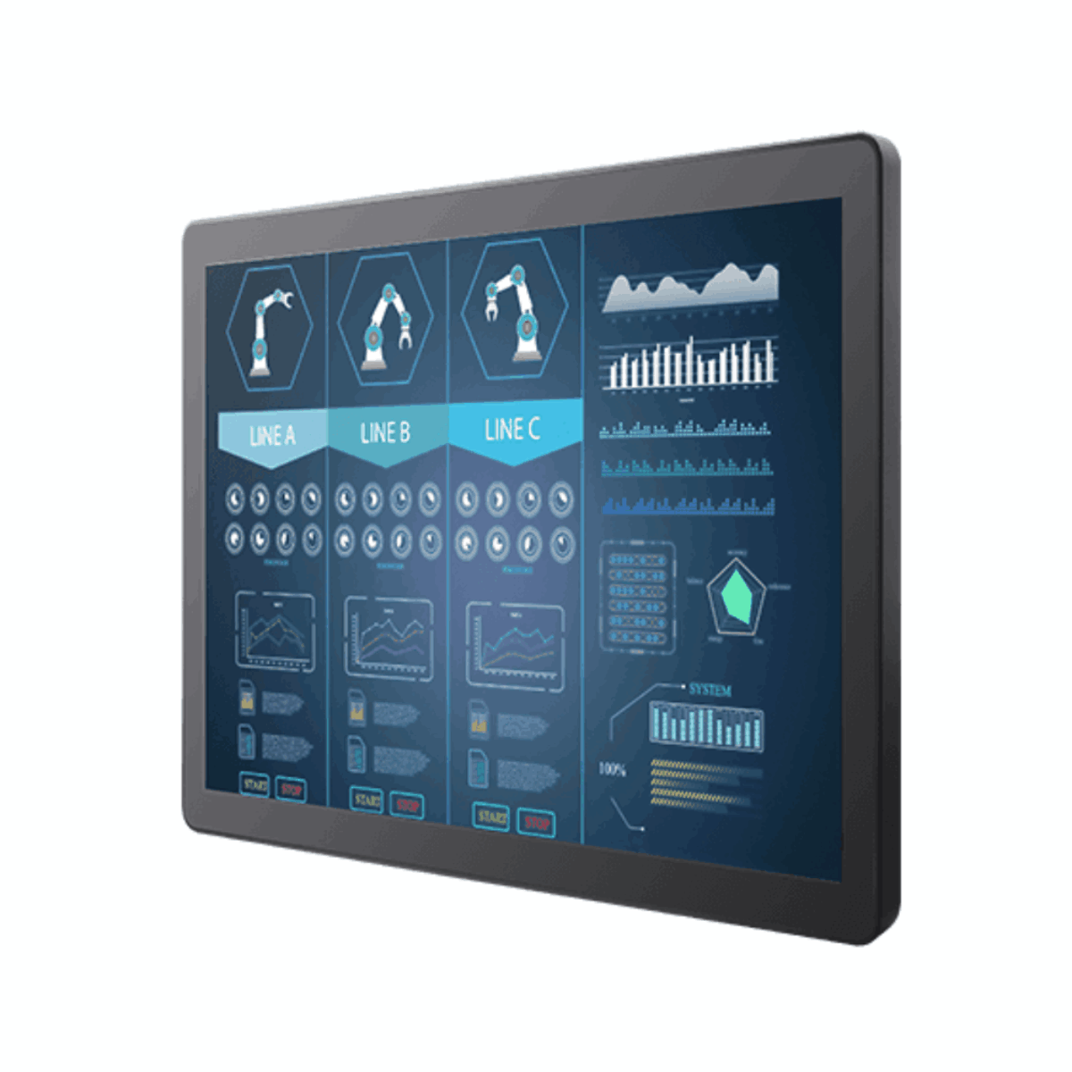 Winmate R19L100-GCM1 industrial monitor, angled front view of the dark grey bezel