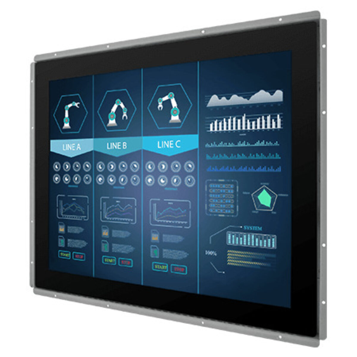 Winmate R19L100-POM1 industrial monitor, open frame front view at an angle