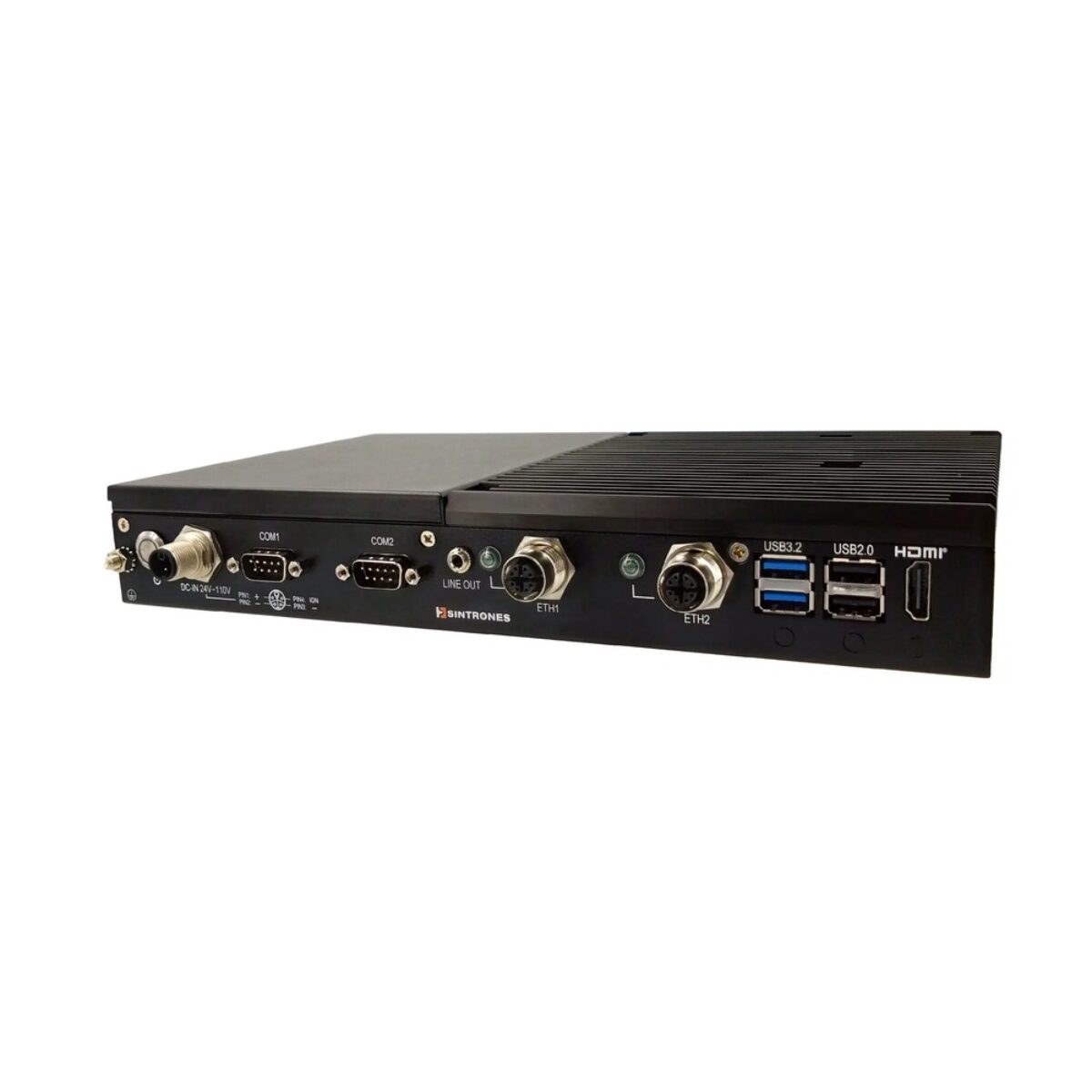 Sintrones RBOX-1001-M12X Intel Atom x7000RE EN 50155 Railway PC with Optional Hailo AI and 24-110V DC Isolation