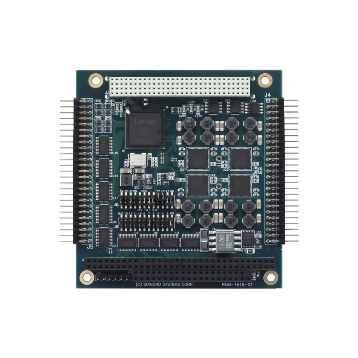 Diamond Systems RUBY-MM-1616AP PC/104-Plus analog output module, top view with all four DAC positions fitted