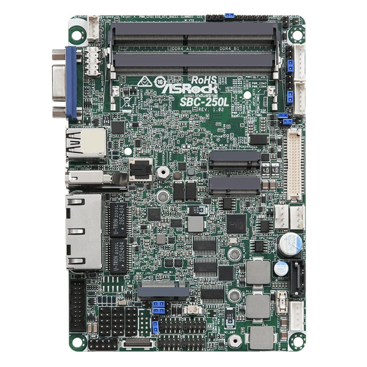 ASRock Industrial SBC-250 3.5" SBC, top view with SBC-250L silkscreen