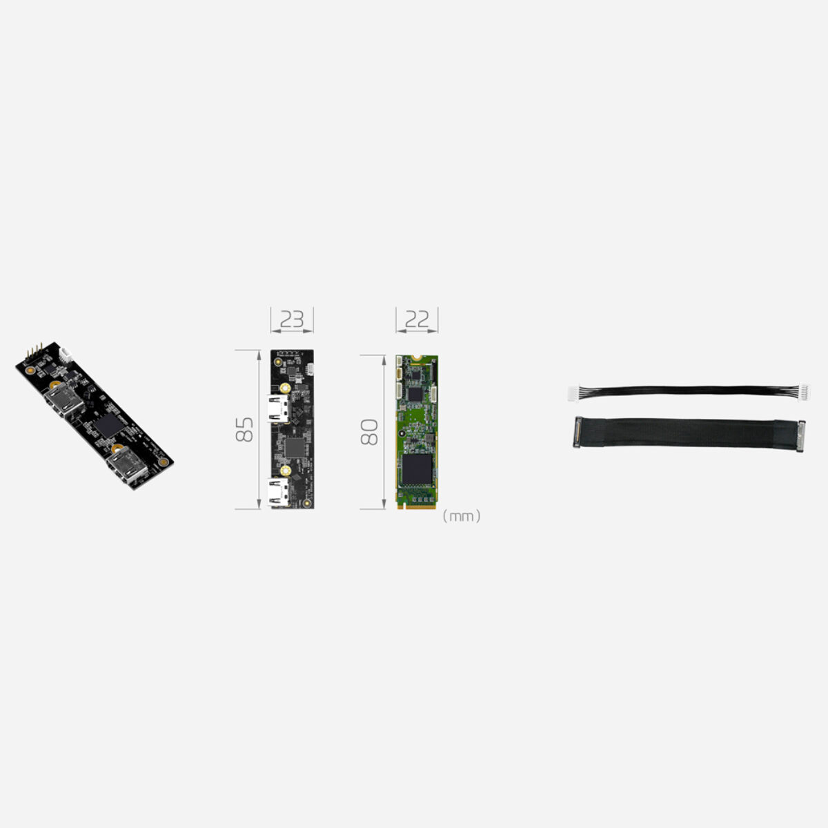 Yuan SC710N1 M2 HDMI2.0 with Loop capture card, HDMI connector board, M.2 module drawings and cables