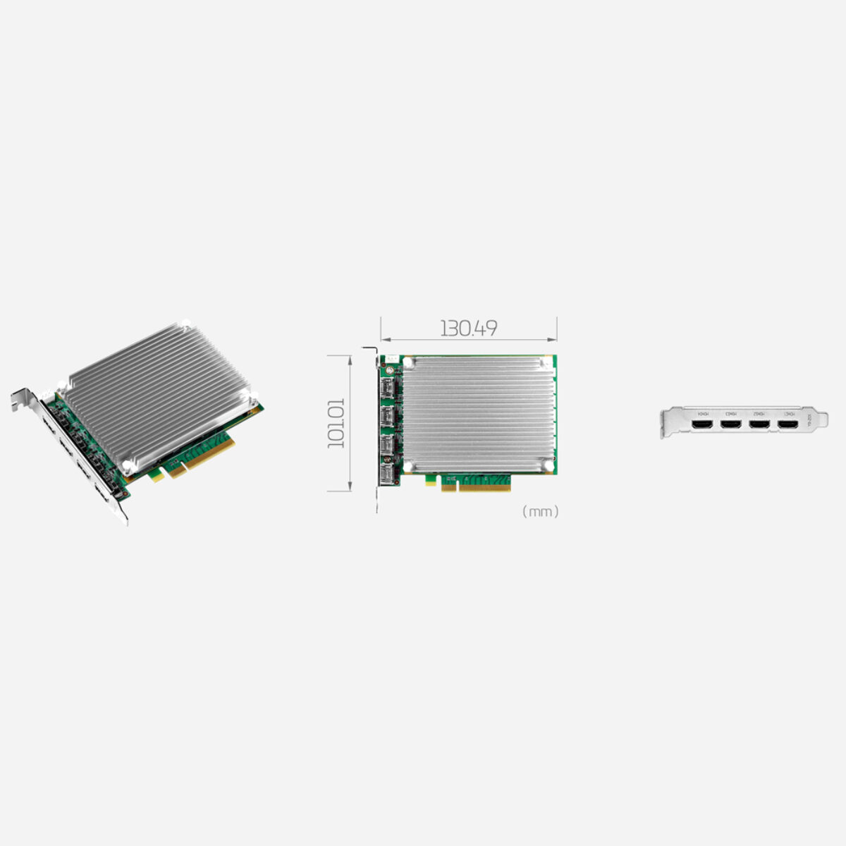 Yuan SC720N4 HDMI2.0 capture card, full height PCIe x8 board with heatsink, drawing and four HDMI ports