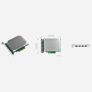 Yuan SC720N4 HDMI2.0 capture card, full height PCIe x8 board with heatsink, drawing and four HDMI ports