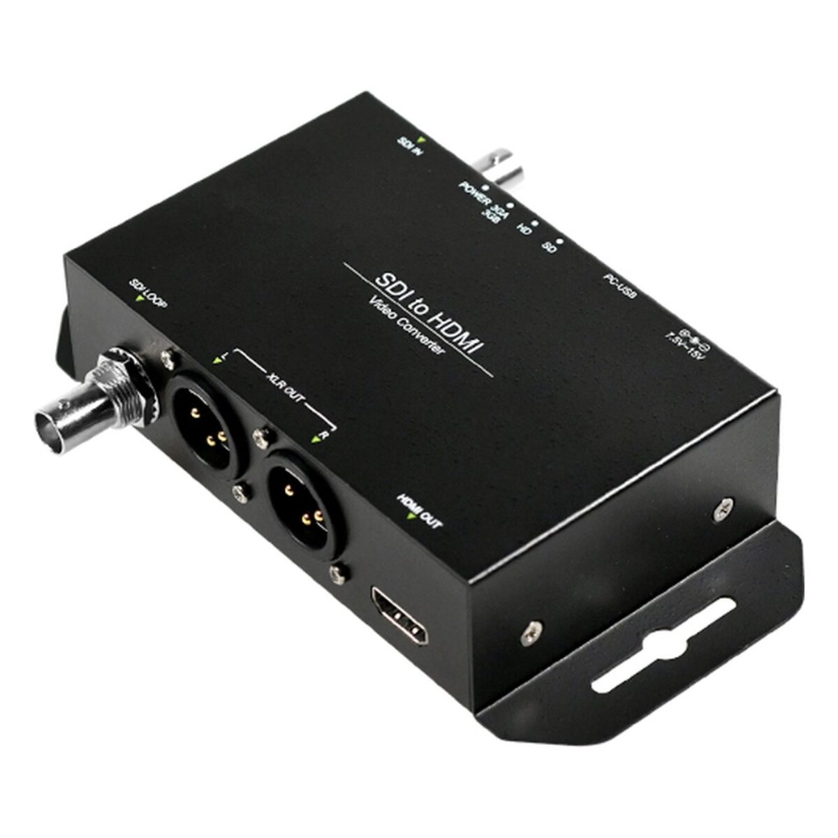 Yuan SDI to HDMI Audio De-Embedder XLR audio De-Embedder, angled view