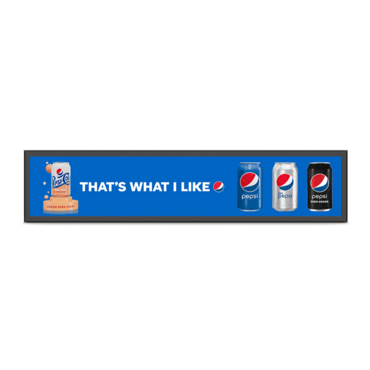 ViviSign SH28W stretched display, front view showing a drinks advert with four cans