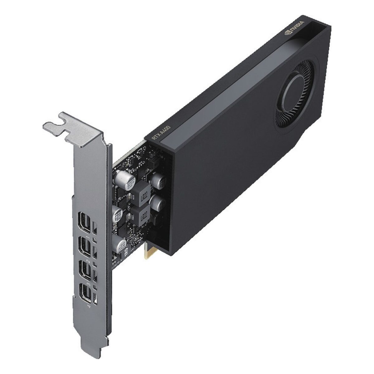 Advantech SKY-QUAD-A400-4 NVIDIA RTX A400 workstation graphics card, angled view