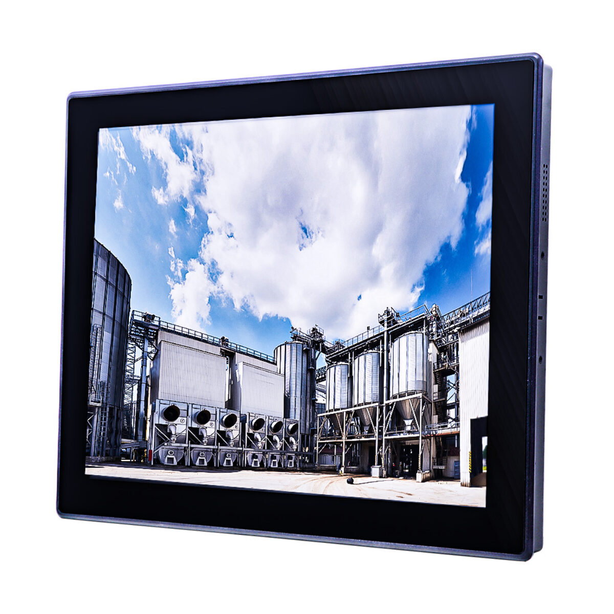 Arestech SM-119(P)(R)/VM-2100 sunlight readable monitor, front angled view of near-square display with black bezel