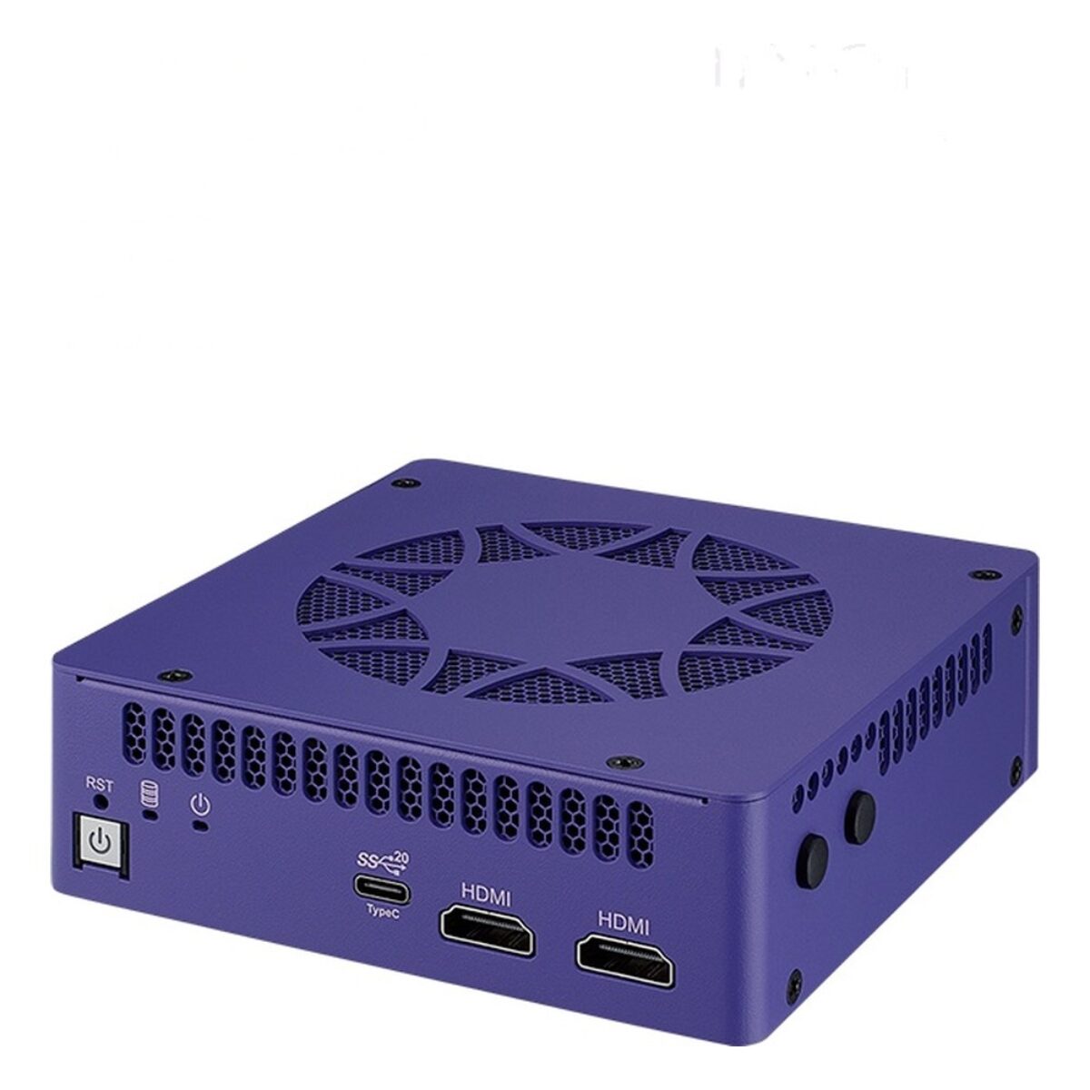Vecow TGS-1000 stackable Intel Core Ultra PC, angled view of the fan-cooled chassis and HDMI outputs