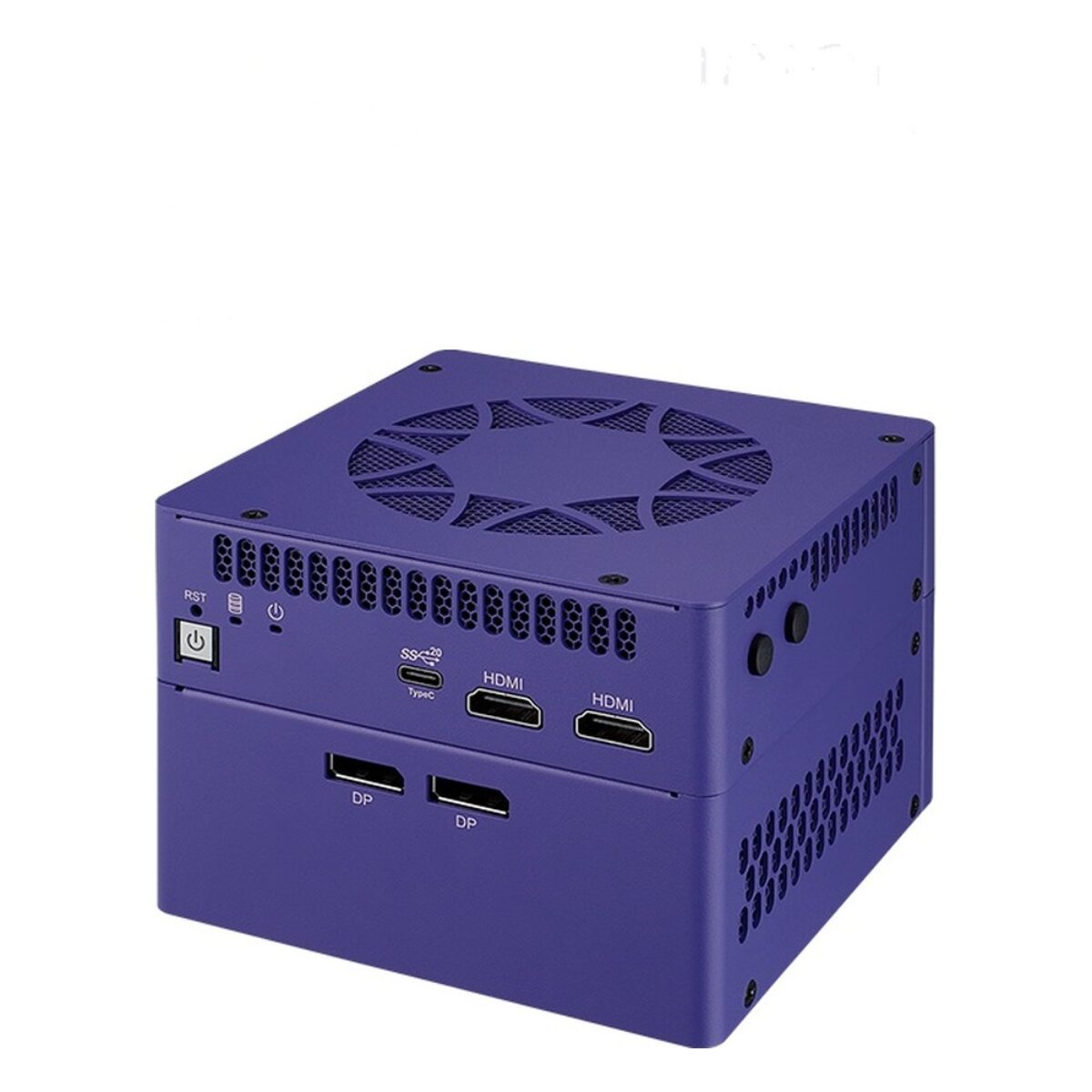 Vecow TGS-1500 stackable PC with MXM GPU layer, angled view with DisplayPort outputs on the lower module