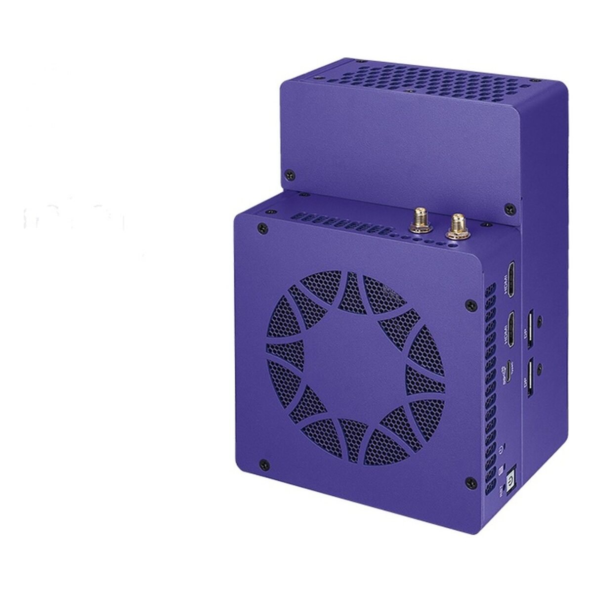 Vecow TGS-1550 stackable AI PC with Type B MXM GPU layer, angled view of the side fan