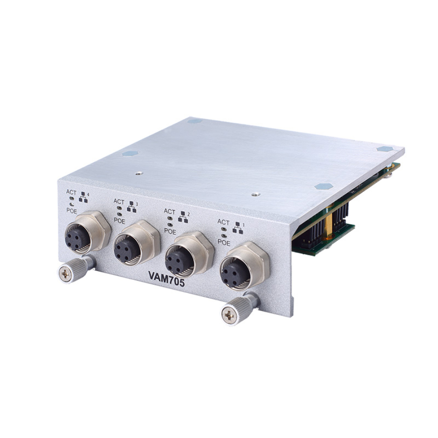 VAM705 4x M12 D-coded 10/100 Mbps PoE/PoE+ tBOX Expansion Module