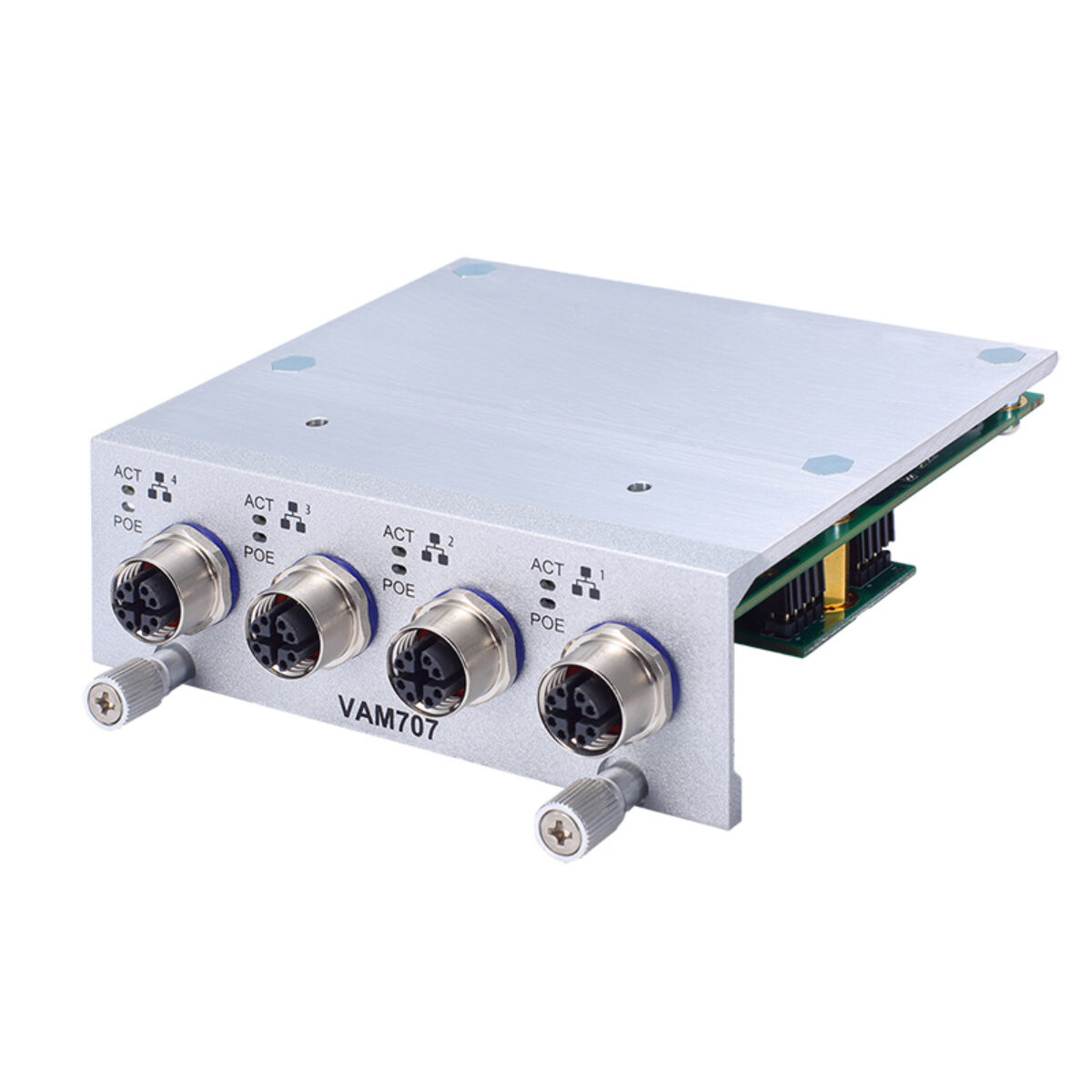Axiomtek VAM707 4x M12 X-coded Gigabit PoE/PoE+ tBOX Expansion Module