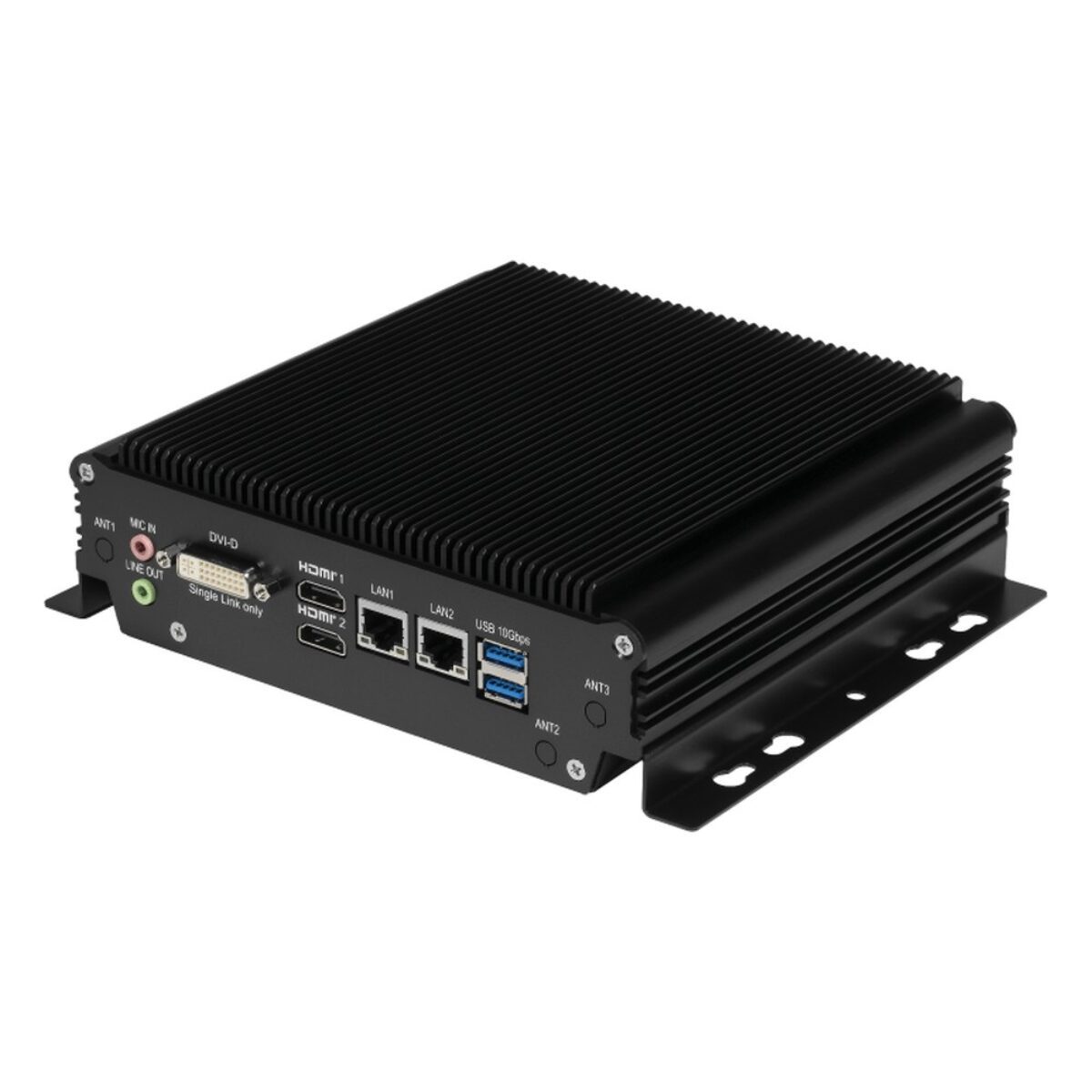 Sintrones VBOX-3123-R2312 AMD Ryzen Embedded R2312 in-vehicle computer, angled front view