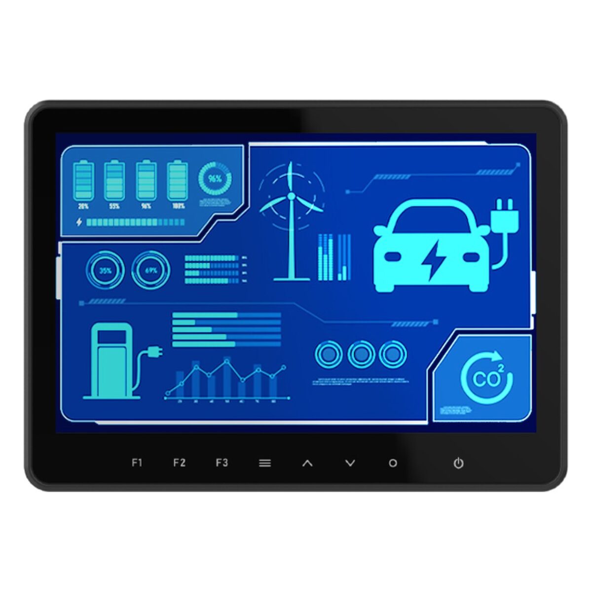 Sintrones VDM-101HD 10.1" in-vehicle monitor, front view with touchscreen