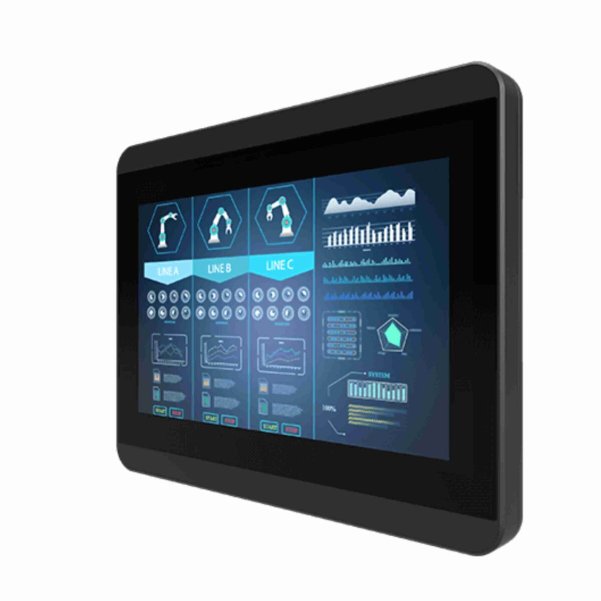 Winmate W07L100-PCO1OD industrial monitor, angled front view with black bezel