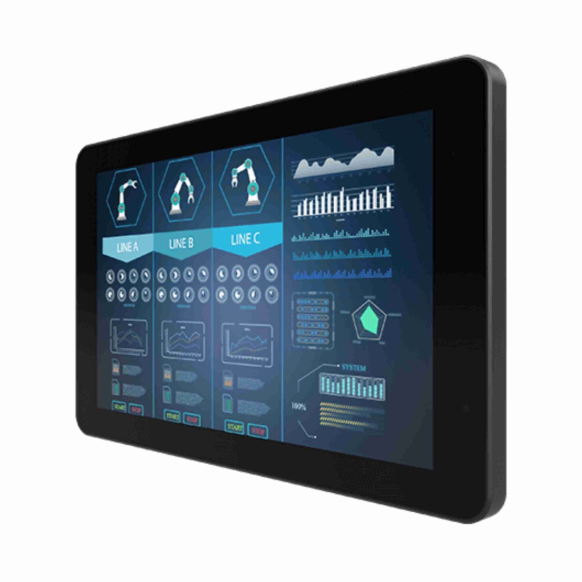 Winmate W10L100-GCH2OD industrial monitor, angled front view with black bezel