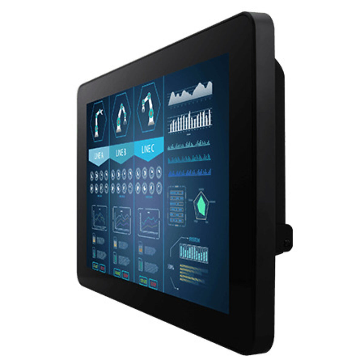 Winmate W10L100-PCH2-POE PoE touch monitor, angled front view of the 10.1-inch widescreen display
