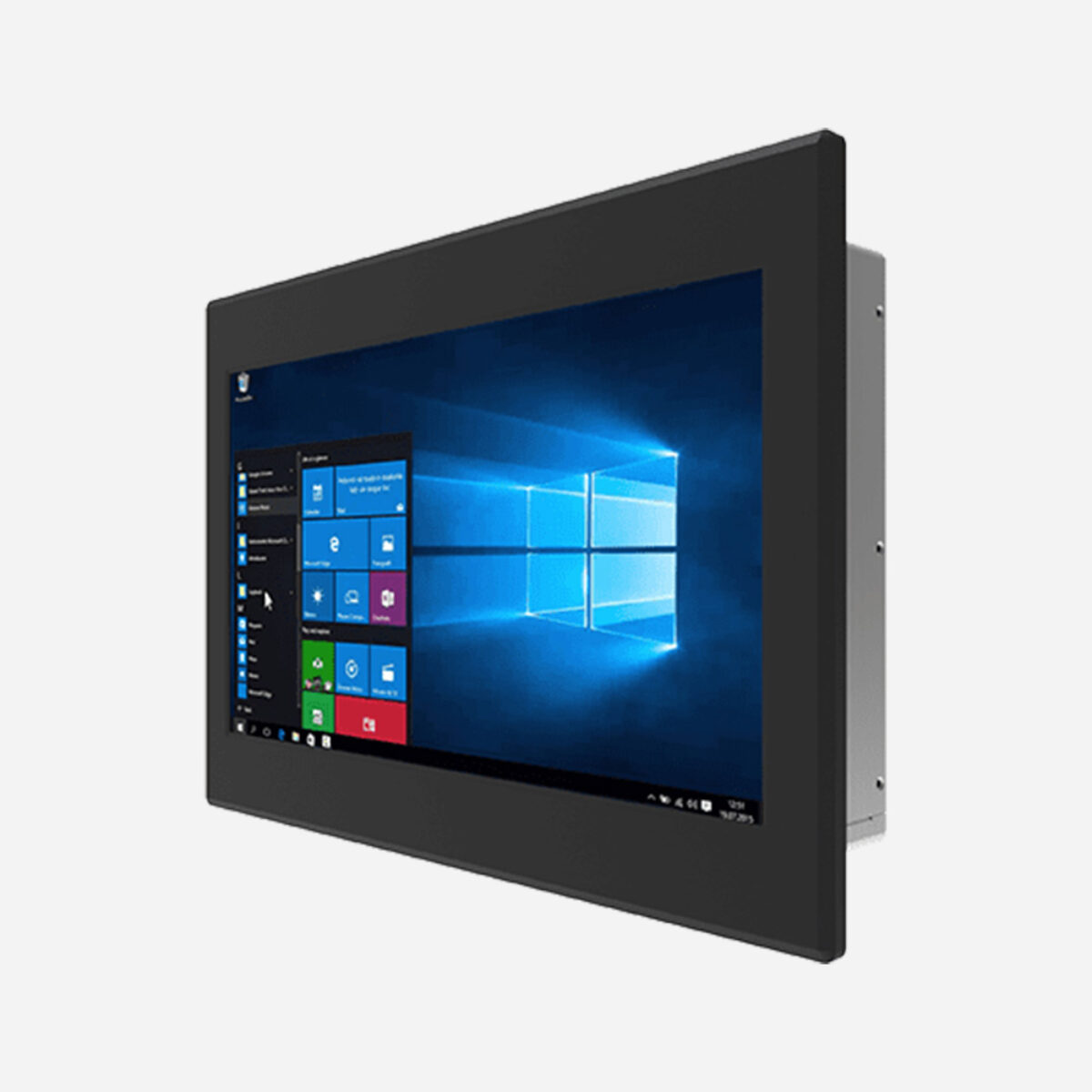 Winmate W15IT3S-PMA2 panel mount PC, angled front view of the widescreen display