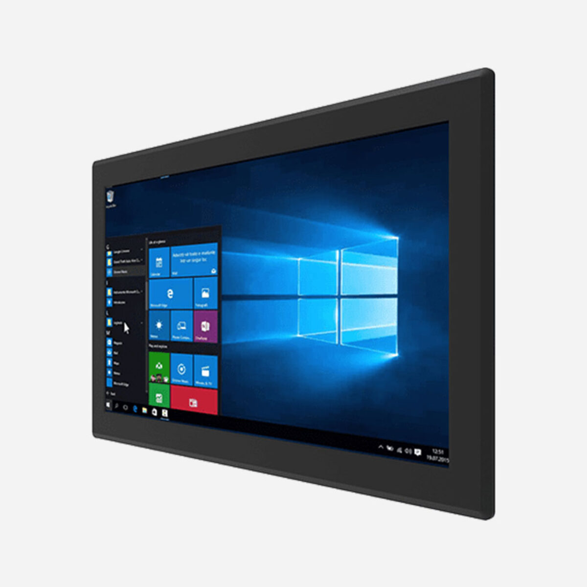 Winmate W24IT3S-IPA2 panel PC, angled front view of the 23.8-inch widescreen display