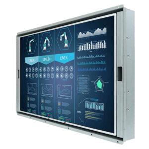 Winmate W27L100-OFA1 open frame monitor, angled front view of the open metal frame