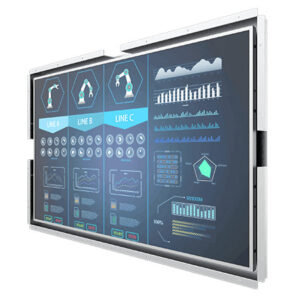 Winmate W43L300-OFA2HB open frame monitor, angled front view of the 42.5 inch frame