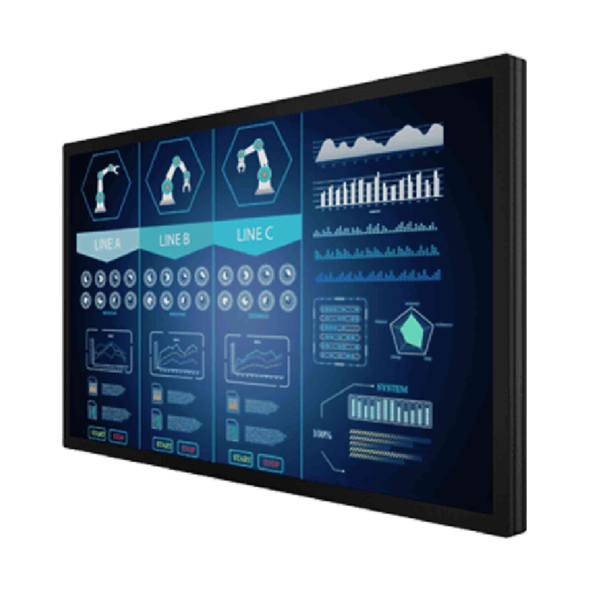 Winmate W55L100-PCA3OD sunlight readable touch monitor, angled front view of the black chassis